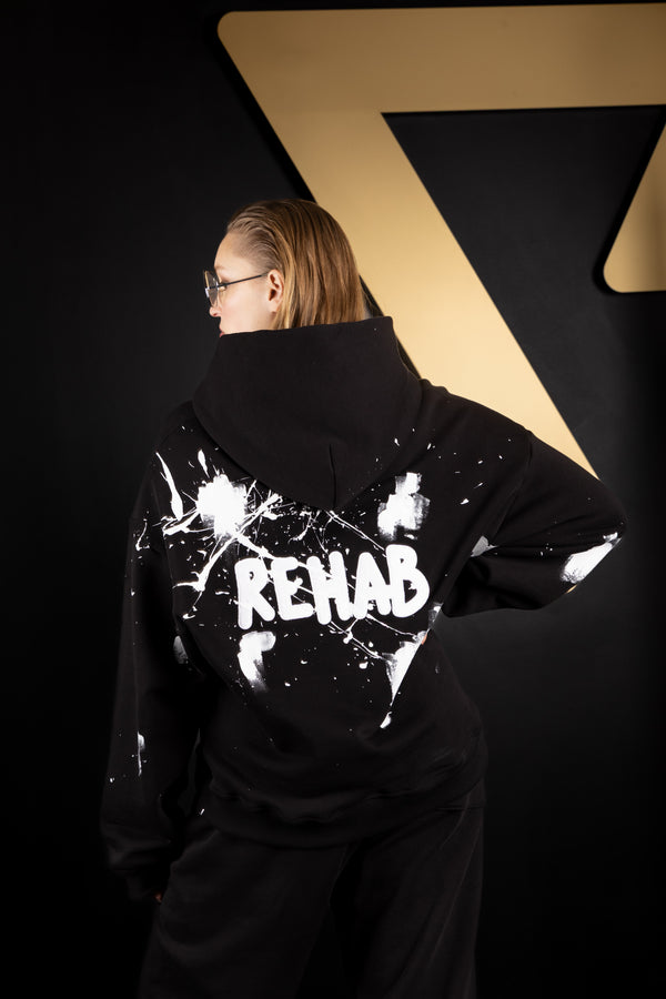 1/1 EMBROIDERED “REHAB” HOODIE PAINTED
